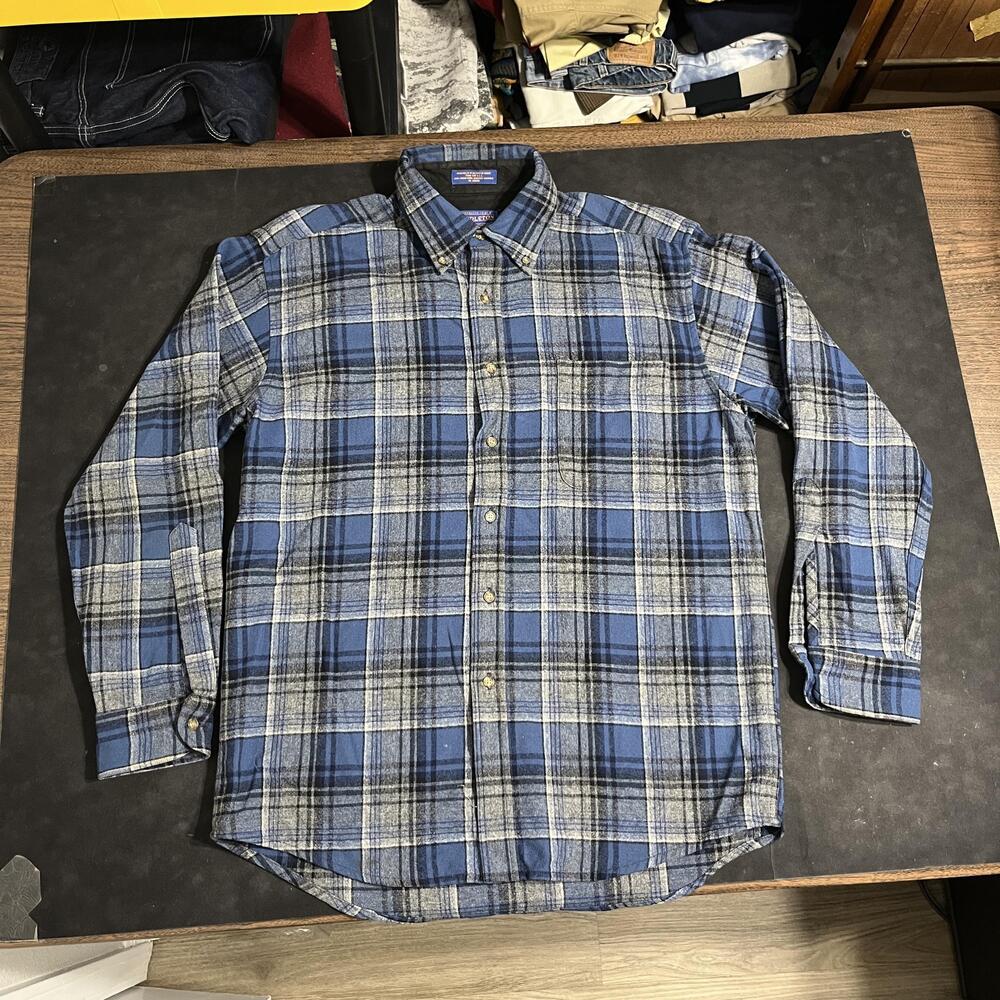Pendleton Shirt Mens Medium Shadow Plaid Wool Flannel Long Sleeve Beach Boys